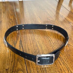 Fossil Black Leather Belt with Ornate Silver Buckle